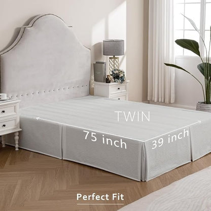 MIYE Pleated Waffle Weave Bed Skirt, Tailored Dust Ruffle 16 Inch Drop Easy Fit, Machine Washable (Light Grey, Twin - 16" Drop)