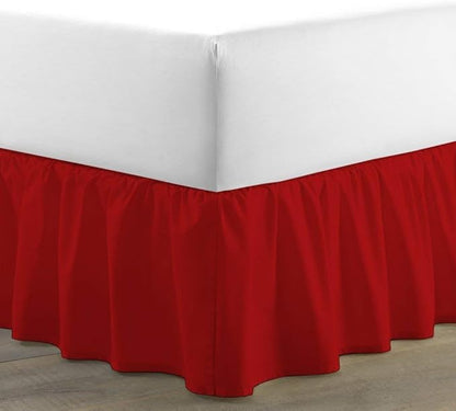 Ruffled Bed Skirt (Twin XL, Red) 18 Inch Drop Dust Ruffle with Platform, 100% Cotton 600 Thread Count Fabric, Gathered Styling, Available in All Bed Sizes and 23 Colors - Bedskirt