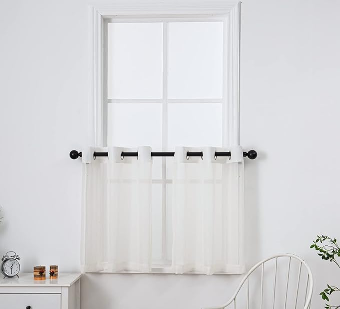 PI Beige Sheer Tier Curtains 30 Inches Length with Grommet,Short Half Window Curtain Voile Textured for Kitchen/Bathroom/Farmhouse/Basement 2 Panels (W42XL30,Beige)