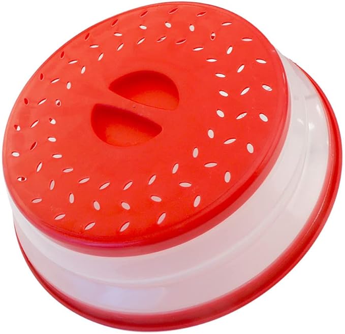 Collapsible Microwave Splatter Cover, 10.5 Inch, Dishwasher-safe, Microwave Plate Cover With Steam Vent，BPA-Free Silicone & Plastic (red)