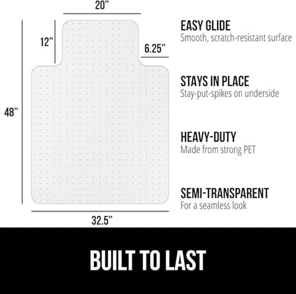 GORILLA GRIP Slip Resistant Office Chair Mat for Carpet Floors, Smooth Glide Under Desk Carpeted Floor Protector, Heavy Duty Plastic Computer Mats, Rolling Work and Gaming Chairs, 32.5x48 Lip, Clear