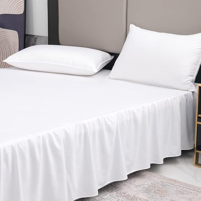 TSUTOMI Bed Skirt King Size Ruffled Bed Skirt with Split Corners, 18 Inch Drop Dust Ruffle Bed Skirts with Platform, Gathered Style, 100% Microfiber, White