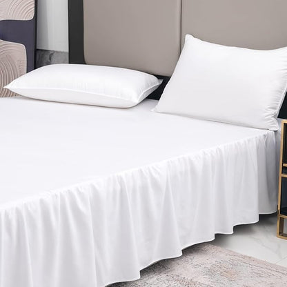 TSUTOMI Bed Skirt Full Size Ruffled Bed Skirt with Split Corners, 18 Inch Drop Dust Ruffle Bed Skirts with Platform, Gathered Style, 100% Microfiber, White