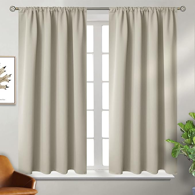 BGment Rod Pocket Blackout Curtains for Bedroom - Thermal Insulated Room Darkening Curtain for Living Room, Light Camel, 42 x 45 Inch, 2 Panels