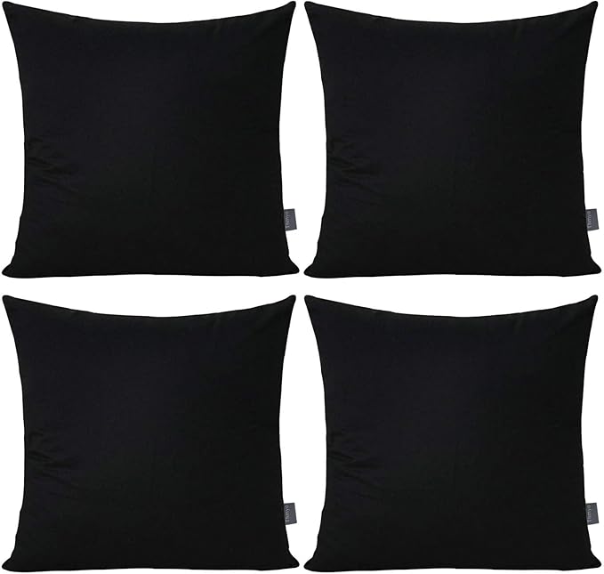 Thmyo 4-Pack 100% Cotton Comfortable Solid Decorative Throw Pillow Case Square Cushion Cover Pillowcase Sublimation Blank Pillow Covers Christmas DIY Throw Pillowcase for Sofa(16x16inch/40x40cm,Black)