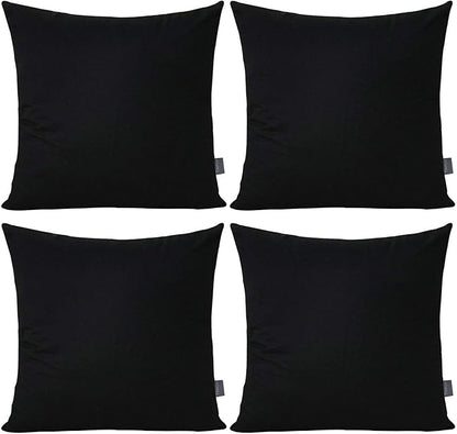 Thmyo 4-Pack 100% Cotton Comfortable Solid Decorative Throw Pillow Case Square Cushion Cover Pillowcase Sublimation Blank Pillow Covers Christmas DIY Throw Pillowcase for Sofa(24x24inch/60x60cm,Black)