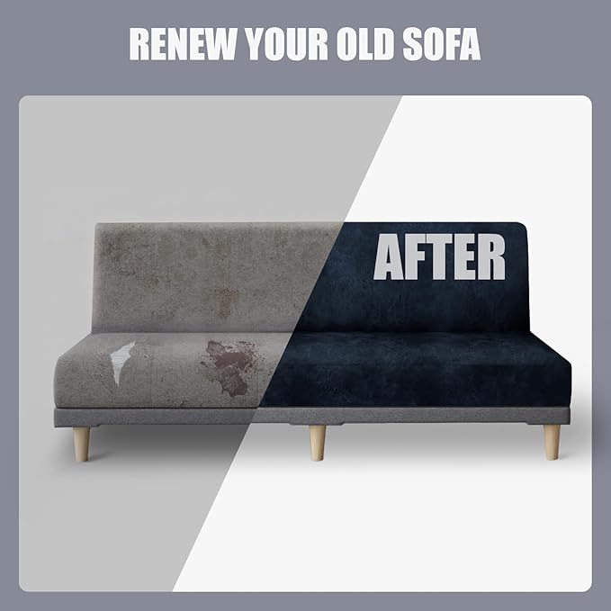 molasofa Leather Like Stretch Futon Slipcover Armless Futon Bed Sofa Cover Furniture Protector with Elastic Bottom, Soft and Washable Futon Cover for Sofa Bed Stay in Place（X Larger, Navy Blue）