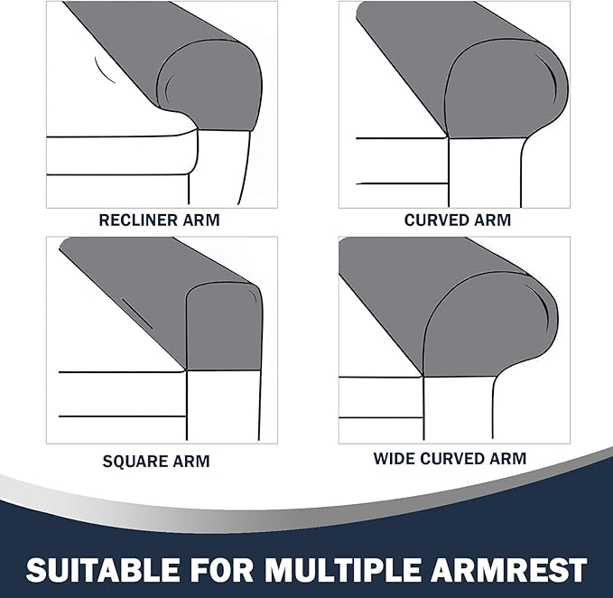 Stretch Sofa Armrest Covers - Spandex Jacquard Anti-Slip Protector for Chairs, Sofas, Couch, Recliner - Set of 2, Off White