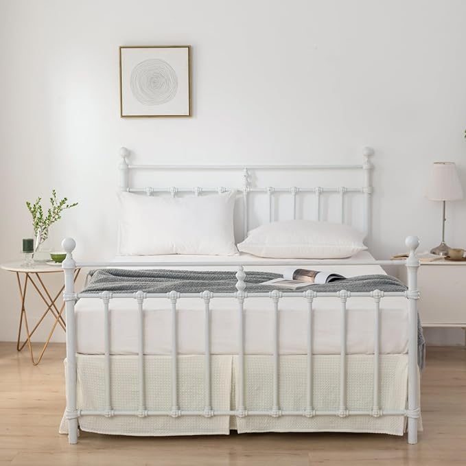 Queen Bed Skirt, Pleated Waffle Weave Bed Skirt with Split Corners, Tailored Dust Ruffle 12 Inch Drop Easy Fit, Machine Washable, Ivory, 12" Queen