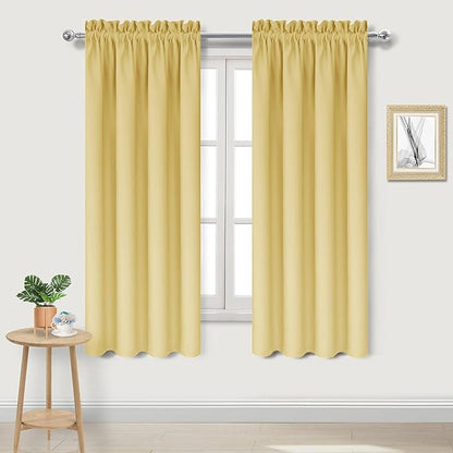 DWCN Blackout Curtains for Bedroom – Rod Pocket Thermal Insulated Noise Reducing Noise Reducing Drapes for Living Room, W 42 x L 63 Inch, 2 Panels, Light Yellow