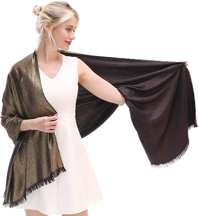LMVERNA Women's Sparkling Metallic Soft Pashmina Shawls and Wraps Scarf in Solid Colors