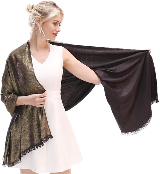 LMVERNA Women's Sparkling Metallic Soft Pashmina Shawls and Wraps Scarf in Solid Colors