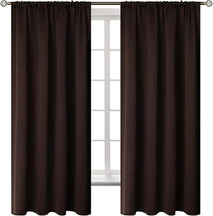 BGment Brown Blackout Curtains for Bedroom 63 Inch Length - Rod Pocket Thermal Insulated Room Darkening Drapes for Living Room Office, 52 x 63 Inch, 2 Panels, Brown