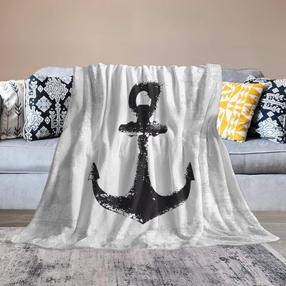 Nautical Anchor Blanket Modern Abstract Light Grey Black Anchor Art Print Soft Cozy Lightweight Throw Blanket for Women Men Bedroom Living Room Dorm Chair Sofa Travel 50x60in
