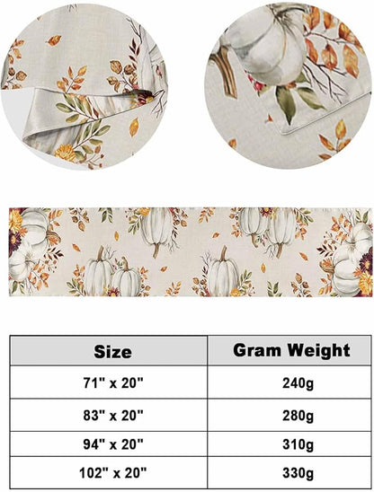 Thanksgiving Pumpkin Fall Maple Leaf Watercolor Bed Runners for Bedroom Hotel,Decorative Bedding Scarf Retro Linen Bed End Blanket Bedding Runner Scarves for California King Size Beds,102x20in