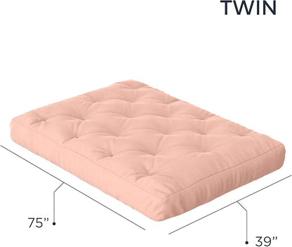 Royal Sleep Products by The Futon Factory 6 inch Foam Futon Mattress - Solid Blush Pink Cover - Twin Size - CertiPUR Certified Foams - Made in USA - Replacement Mattress - (Frame not Included)