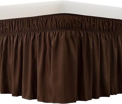 MEILA Wrap Around Bed Skirt Three Fabric Sides Elastic Dust Ruffled 14 Inch Tailored Drop,Easy to Install Fade Resistant-Brown, Twin/Full