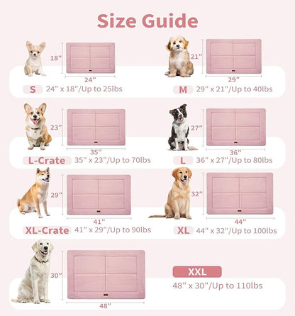 Made4Pets Dog Crate Pad Bed for Medium Large Dogs, Washable & Reversible, Anti-Slip Kennel Mat for Cozy Sleeping, Soft Fluffy Dog Bed for Indoor & Outdoor Use, 35"x23", Pink