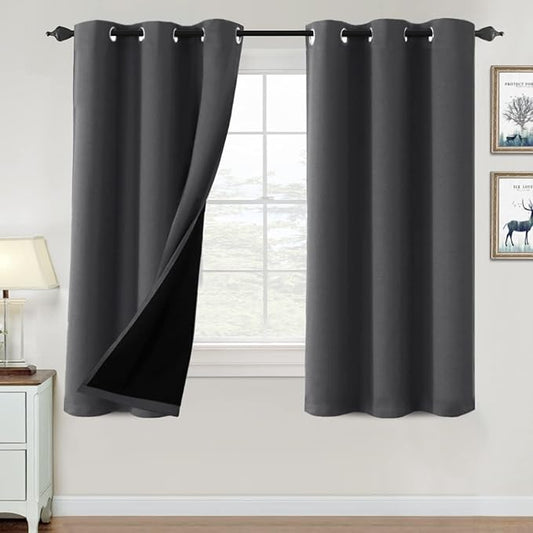 H.VERSAILTEX 100% Blackout Curtains for Bedroom Thermal Insulated Blackout Curtains 63 inch Length Heat and Full Light Blocking Curtains for Living Room with Black Liner 2 Panels, Charcoal Gray