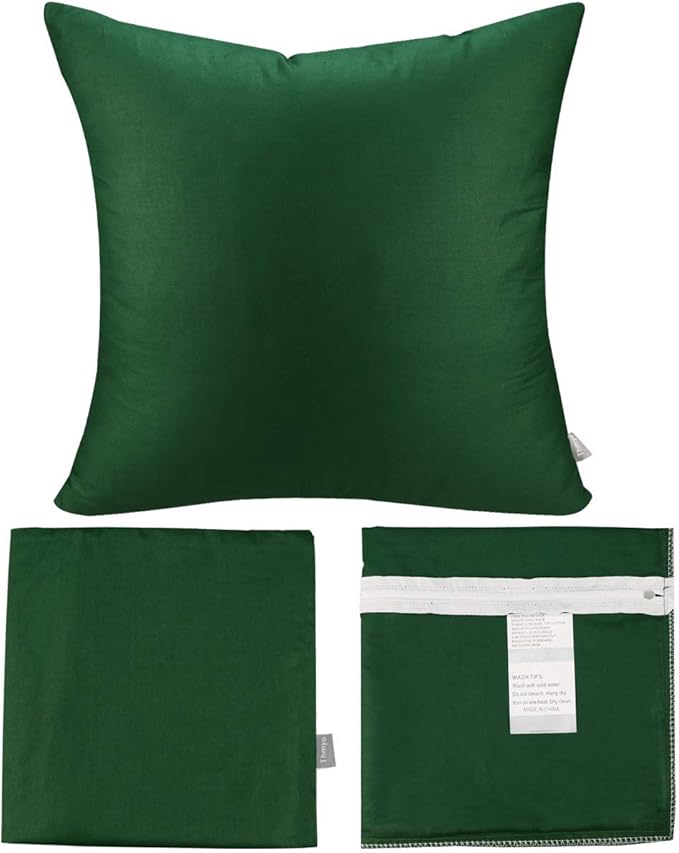 Thmyo 4-Pack 100% Cotton Comfortable Solid Decorative Throw Pillow Case Square Cushion Cover Sublimation Blank Pillow Covers DIY Throw Pillowcase for Sofa Couch(24x24 inch/ 60x60cm,Christmas Green)