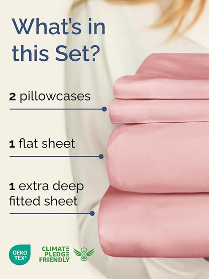Extra Deep Pocket Full Sheets - 4 Piece Breathable & Cooling Bed Sheets - Hotel Luxury Bed Sheet Set - Soft, Wrinkle Free & Comfy - Easily Fits Extra Deep Mattresses - Deep Pocket Baby Pink Sheets Set