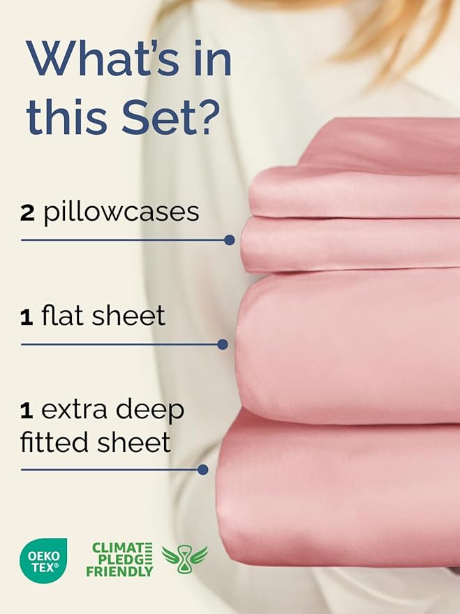 Extra Deep Pocket Queen Sheet Set - 4 Piece Breathable & Cooling Bed Sheets - Hotel Luxury Sheet Set - Soft, Wrinkle Free and Comfy - Easily Fits Extra Deep Mattresses - Deep Pocket Baby Pink Sheets