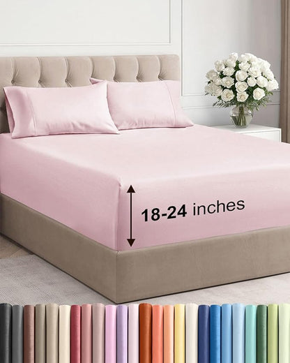 Extra Deep Pocket Queen Sheet Set - 4 Piece Breathable & Cooling Bed Sheets - Hotel Luxury Sheet Set - Soft, Wrinkle Free & Comfy - Easily Fits Extra Deep Mattresses - Deep Pocket Lavender Pink Sheets