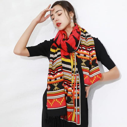 DANA XU 100% Merino Wool Pashmina Shawl for Women 96"x43", Oversized Cashmere Wrap with Tassels, Floral Travel Blanket Cape