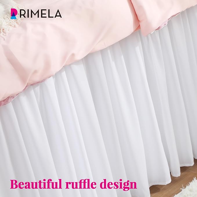 RIMELA Dorm Bed Skirt Twin XL 42 Inch Drop, Easy to Install Extra Long Wrap Around Elastic Dust Ruffle, White Bedskirt Solid Silky Fabric Machine Washable (Twin XL 80“L x 39”W & Twin 75“L x 39”W)