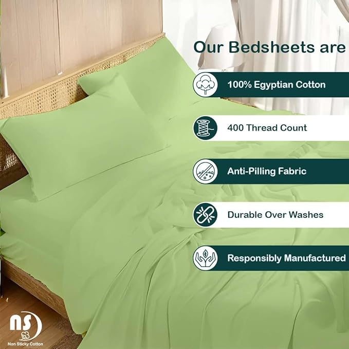 NON Sticky cotton Twin Size Sleeper Sofa Sheets, 4 Piece Egyptian Cotton Bed Sheet Set for Sofa Bed, 6" Deep Pocket Fitted Sheet for Pull Out Couch Mattress, 39" x 75", Sage Solid, Soft & Breathable