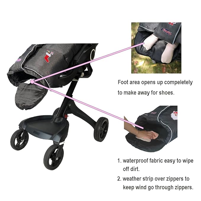 Waterproof Anti-freeze Winter Universal Stroller Footmuff,Ultra Soft Width Adjustable Designed for Toddler Groth Stroller Bunting Bag with Christmas DIY Play Sticker,6-36M