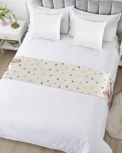 Spring Easter Farm Rabbit Flower Bed Runners for Bedroom Hotel,Decorative Bedding Scarf Colorful Quote Dot on Linen Bed End Blanket Bedding Runner Scarves for King Size Bed,102x20in