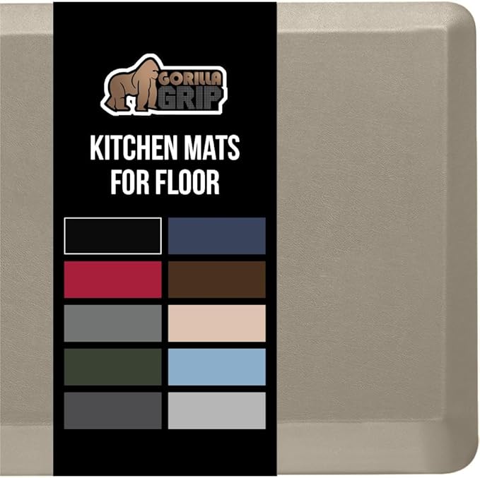 GORILLA GRIP Comfortable Cushioned Kitchen Mats for Floor, 39x20, Waterproof and Stain Resistant Soft Top, 3/4 Inch Thick Ergonomic Standing Desk Anti Fatigue Mat, Foam Supports Ankles and Feet, Taupe
