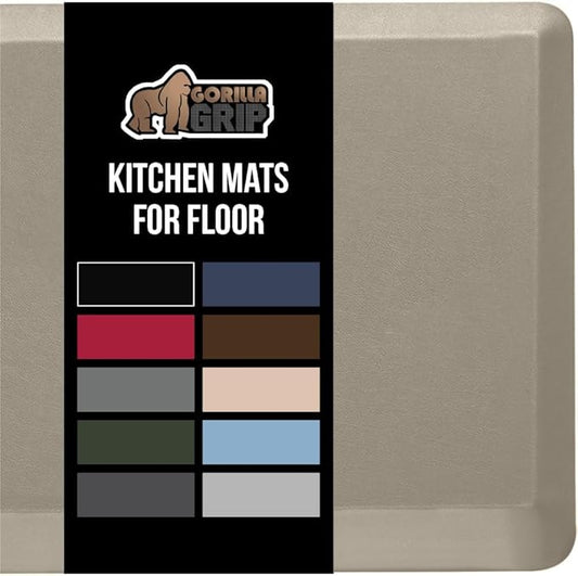 GORILLA GRIP Comfortable Cushioned Kitchen Mats for Floor, Waterproof and Stain Resistant Soft Top, 3/4 Inch Thick Ergonomic Standing Desk Anti Fatigue Mat, Foam Supports Ankles and Feet, 17x24, Taupe