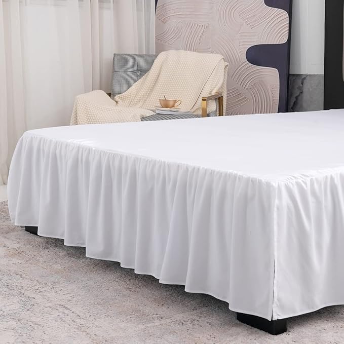 TSUTOMI White Bed Skirt Twin Size Ruffled Bed Skirt with Split Corners, Twin Bed Skirt 16 Inch Drop, Twin Size Bed Skirt White for Ruffled Bed Skirt with Split Corners, Bed Skirt Twin Size