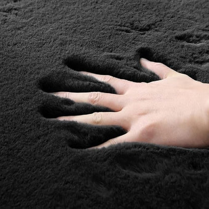 Black Shag Rugs 8x10 Area Rugs for Living Room Faux Rabbit Fur Machine Washable Area Rugs for Bedroom Nursery Decor Fluffy Rug