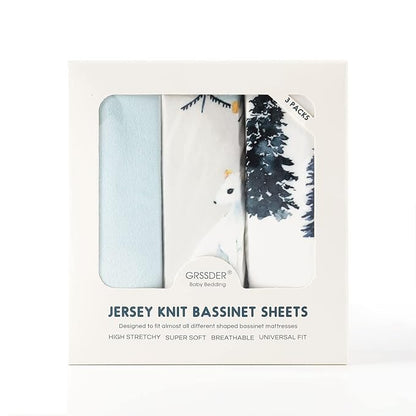 GRSSDER Stretchy Ultra Soft Fitted Bassinet Sheet Set 3 Pack, Universal Fit for Bassinets Baby Cradle Moses Basket Oval Rectangle Mattress Snug and Safe, Cute Wild Forest Mongooses for Baby