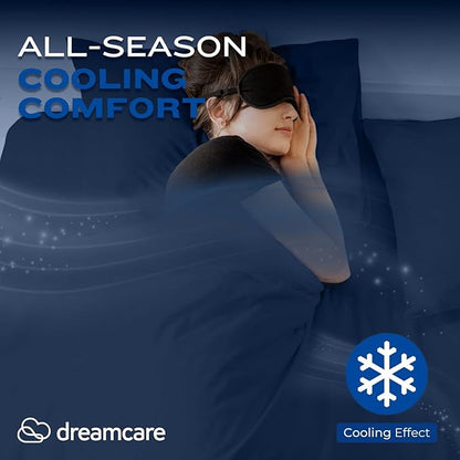 DREAMCARE King Size Sheets Set – 4 pcs Cooling Sheets – up to 21” Deep Pocket King Sheet Set – Hotel Luxury Sheets & Pillowcases – Superior Softness 100% Fine Microfiber with Side Pocket – Navy Blue
