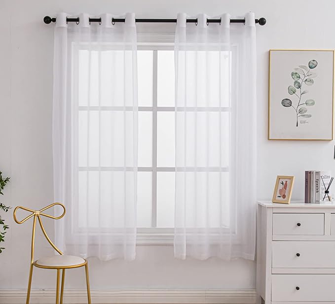 PI Beige Sheer Curtains Grommet Panels 72 Inches Long,Light Voile Window Curtains for Dining Room/Kids Room 2 Panels (W52 X L72, Beige)