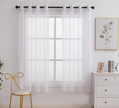 PI Beige Sheer Curtains Grommet Panels 72 Inches Long,Light Voile Window Curtains for Dining Room/Kids Room 2 Panels (W52 X L72, Beige)