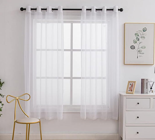 PI Beige Sheer Curtains Grommet Panels 72 Inches Long,Light Voile Window Curtains for Dining Room/Kids Room 2 Panels (W52 X L72, Beige)