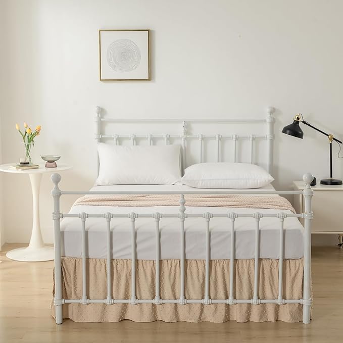 Tufted Dot Bed Skirt Queen Size Ruffled Bed Skirt with Split Corners, 12 Inch Drop Dust Ruffle Bed Skirts with Platform, Camel