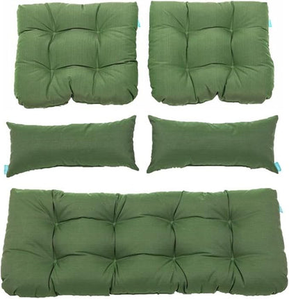 QILLOWAY Outdoor Patio Wicker Seat Cushions Group Loveseat/Two U-Shape/Two Lumbar Pillows for Patio Furniture,Wicker Loveseat,Bench,Porch,Settee of 5 (Dark Green)