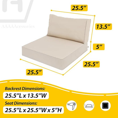 AAAAAcessories Outdoor Deep Seat Cushions, Waterproof, Fade-Resistant Patio Furniture Replacement Cushions, 25.5" x 25.5" x 5" + 25.5" x 13.5", Sandstone Beige