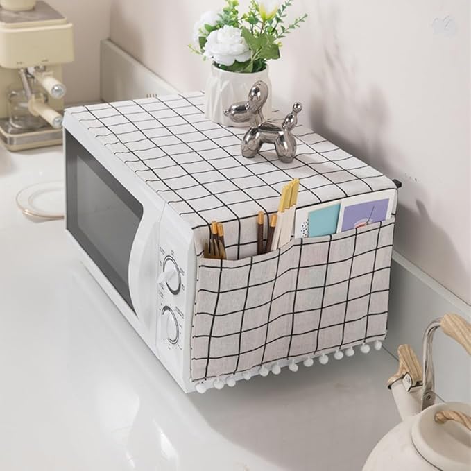 Microwave Oven Cover Dust Oil Proof Cotton Linen Waterproof Fabric Cloth Machine Protector Decorative Kitchen Appliance Cover 30 * 90cm Oven Cover Cloth Dust Cover(white)