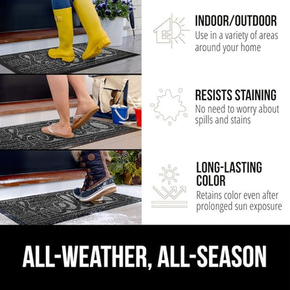 GORILLA GRIP 100% Waterproof All-Season WeatherMax Doormat, 47x35, US Designed Natural Rubber, Stain and Fade Resistant, Low Profile Indoor Outdoor Door Mats, Easy Clean Patio Mat, Charcoal Hello