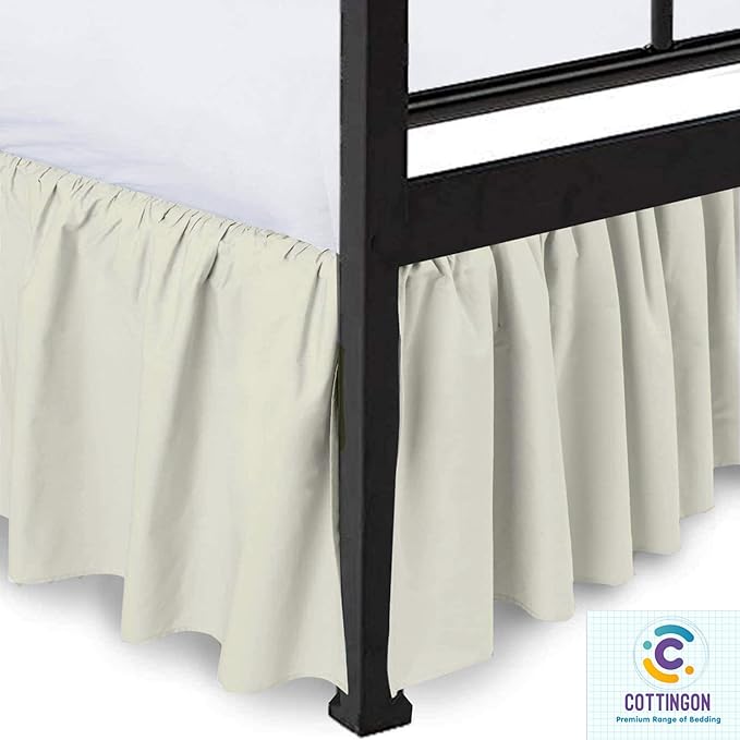 Ruffled Bed Skirt with Split Corners-Dust Ruffle - 22" Drop 100% Microfiber Soft,Sheen & Luxurious Look - Bed Skirts (Ivory -King)