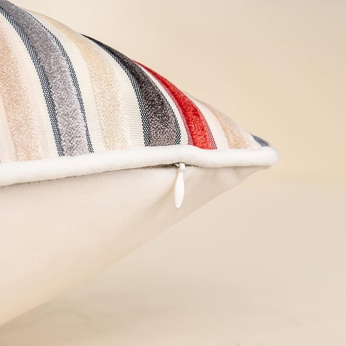 Yangest Red Striped Patchwork Throw Pillow Cover Silver Leather Cushion Cover Zippered Pillowcase for Sofa Couch Bedroom Living Room Home Decoration,18x18 Inch