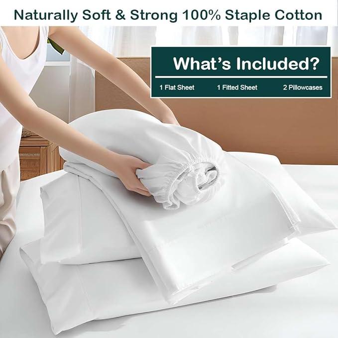 NON Sticky cotton Twin Size Sleeper Sofa Sheets, 4 Piece Egyptian Cotton Bed Sheet Set for Sofa Bed, 6" Deep Pocket Fitted Sheet for Pull Out Couch Mattress, 39" x 75", White Solid, Soft & Breathable
