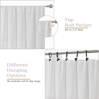 Simplebrand White Semi Sheer Faux Linen Textured 120 Inches Long Curtains 2 Panels Set, Privacy Farmhouse Window Drapes for Living Room/Birthday Party/Hallway Window Guest Room, 10FT, 50 x 120 Inch